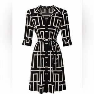 White House Black Market Black and White Patterned Dress